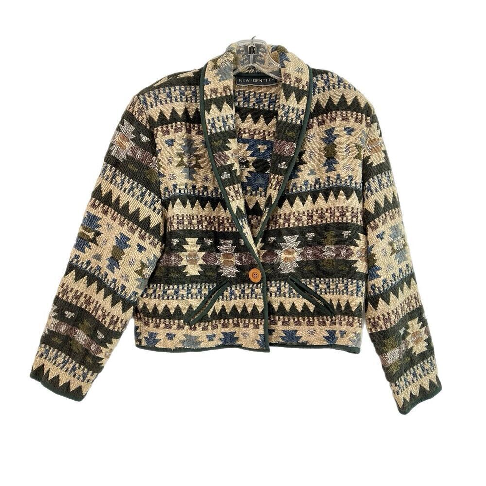Vintage New Identity Women’s Short Tapestry Jacket Size L Aztec Southwest Boho